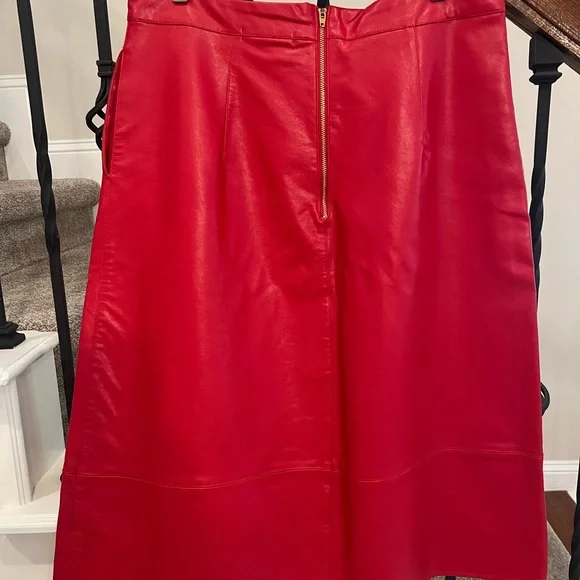 NWT Anthropologie Brand Red Faux Leather Skirt - Picture 6 of 13